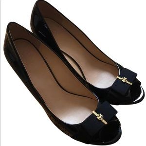 Tory Burch black patent leather pump wedges